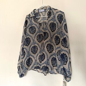 Zara Cream and Blue Patterned Blouse